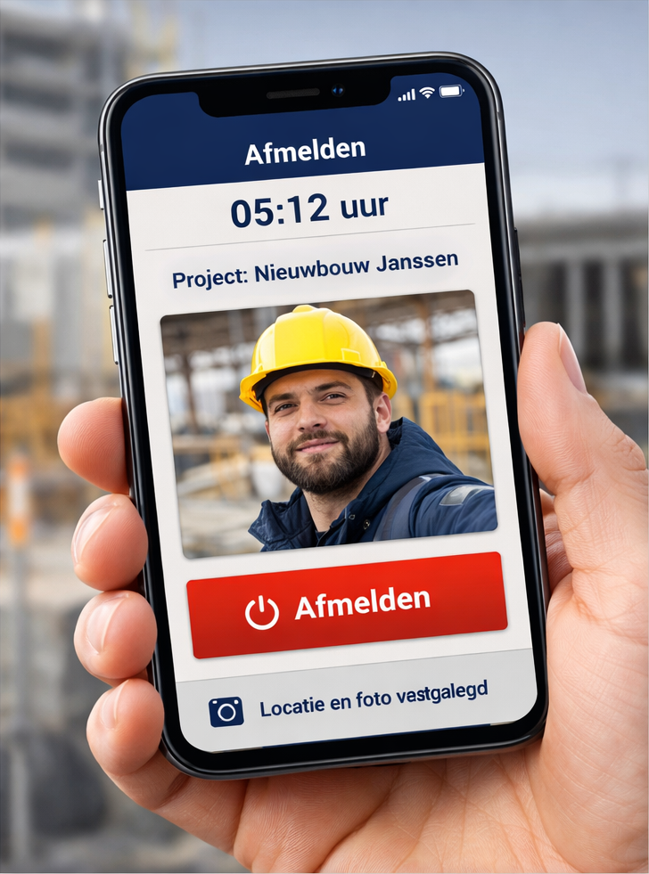 Afmelden via de urenregistratie app met locatie en foto registratie voor extra controle