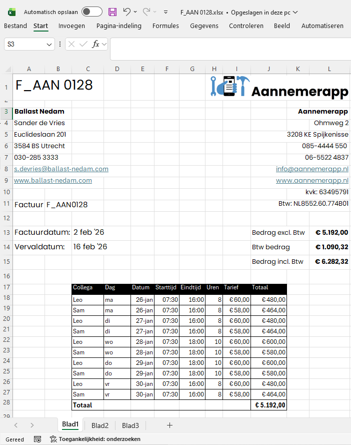 Facturatie export naar Excel