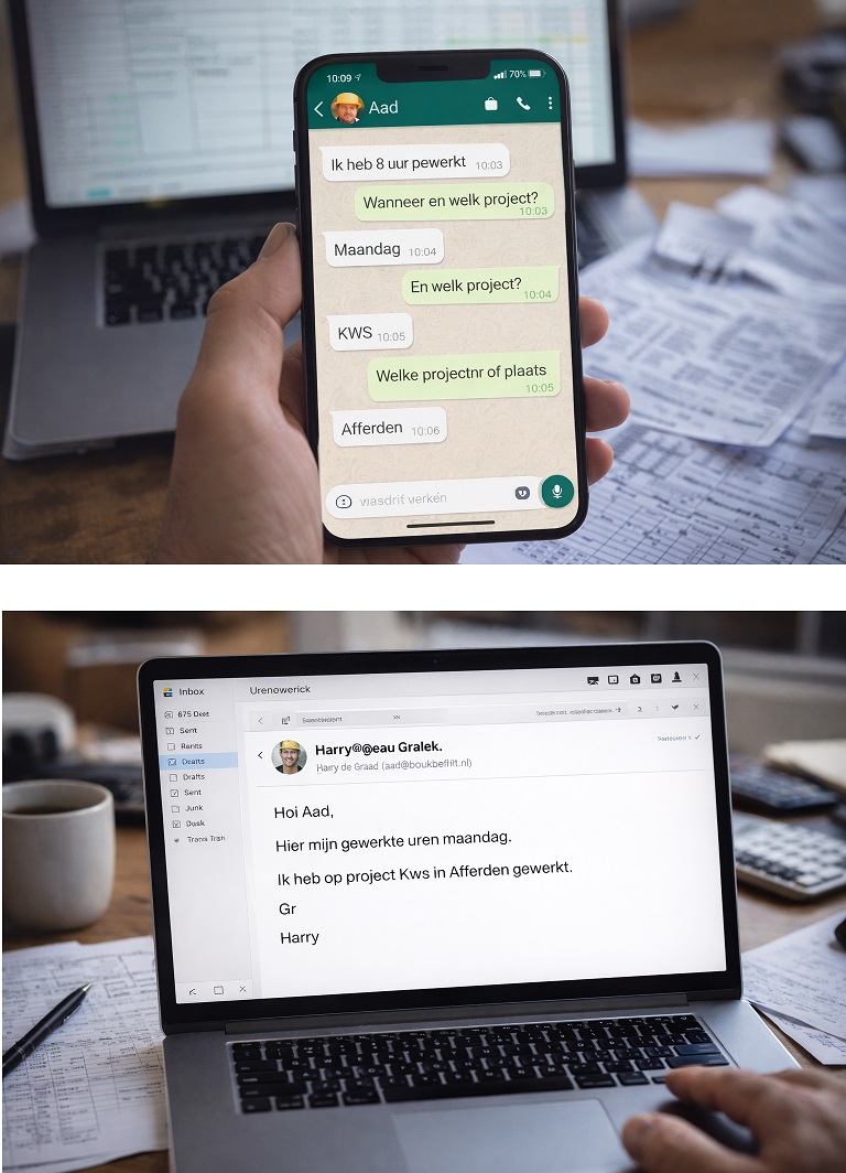 Uren doorgeven via WhatsApp en e-mail